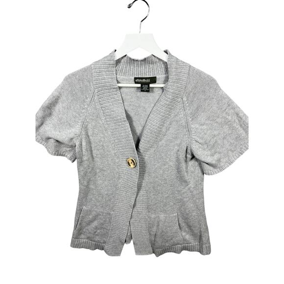 Eddie Bauer Women's Gray Knit One Button Fitted Cardigan Sweater Size Med - Picture 1 of 10